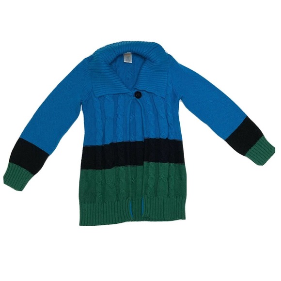 Gymboree Fancy Dalmatians Cable Knit Sweater Jacket S 5-6 Blue Green Black - Picture 1 of 4